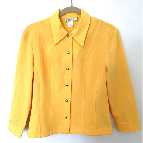 Vintage Dawn Joy Button Down Yellow Blazer Snap Buttons Long Sleeve USA Sz 4 - Picture 1 of 6